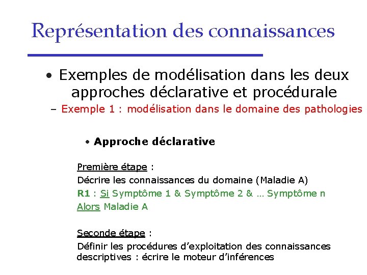 Représentation des connaissances • Exemples de modélisation dans les deux approches déclarative et procédurale