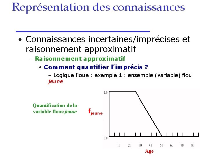 Représentation des connaissances • Connaissances incertaines/imprécises et raisonnement approximatif – Raisonnement approximatif • Comment