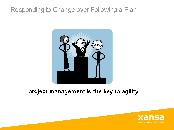 Responding to Change over Following a Plan project management is the key to agility Responding to Change over Following a Plan project management is the key to agility