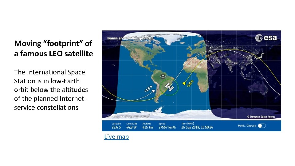 Moving “footprint” of a famous LEO satellite The International Space Station is in low-Earth