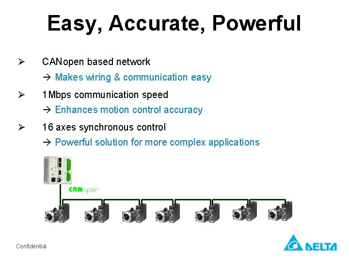 Easy, Accurate, Powerful Ø CANopen based network Makes wiring & communication easy Ø 1