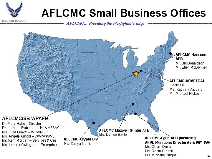 AFLCMC Small Business Offices AFLCMC… Providing the Warfighter’s Edge ● AFLCMC-Hanscom AFB Mr. Bill