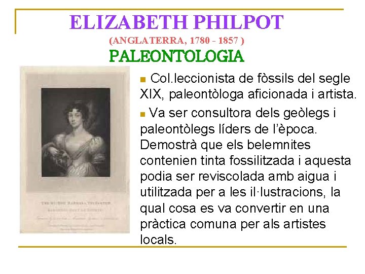 ELIZABETH PHILPOT (ANGLATERRA, 1780 - 1857 ) PALEONTOLOGIA Col. leccionista de fòssils del segle