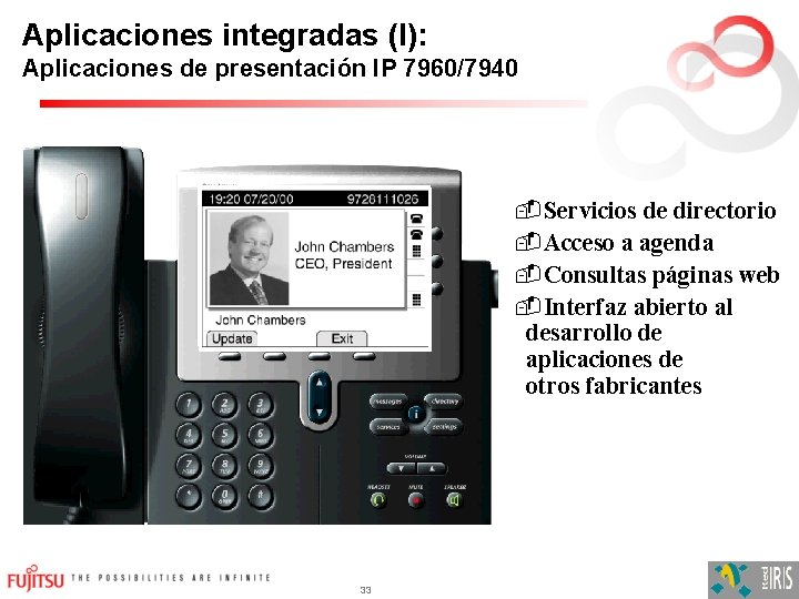 Aplicaciones integradas (I): Aplicaciones de presentación IP 7960/7940 -Servicios de directorio -Acceso a agenda