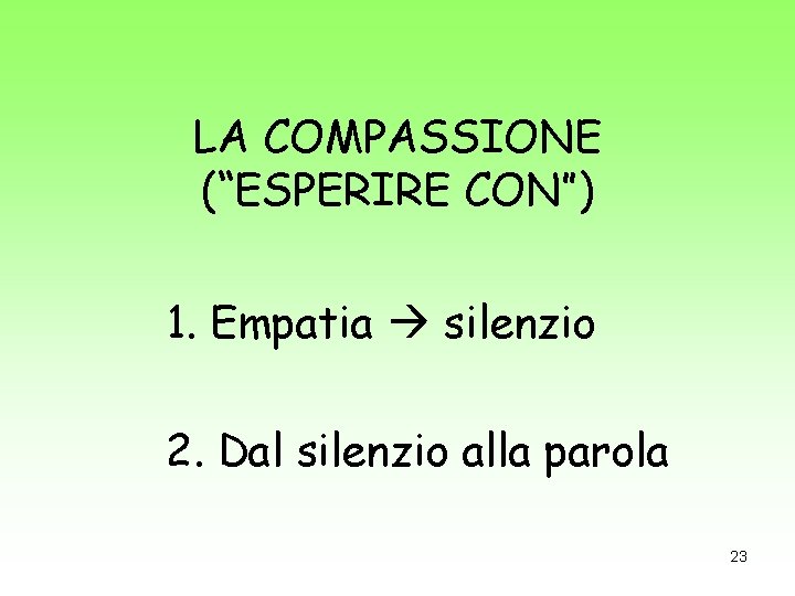 LA COMPASSIONE (“ESPERIRE CON”) 1. Empatia silenzio 2. Dal silenzio alla parola 23 