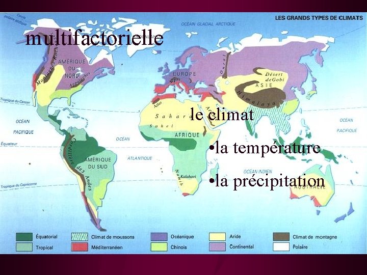 multifactorielle le climat • la température • la précipitation 