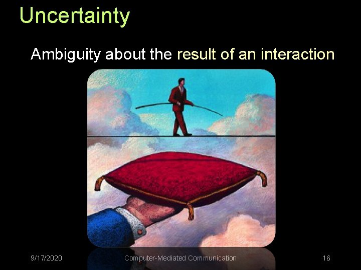 Uncertainty Ambiguity about the result of an interaction 9/17/2020 Computer-Mediated Communication 16 
