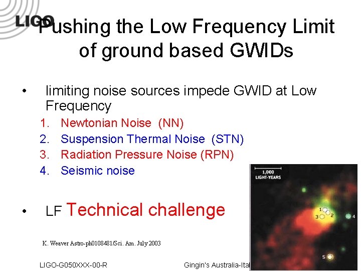 Pushing the Low Frequency Limit of ground based GWIDs • limiting noise sources impede