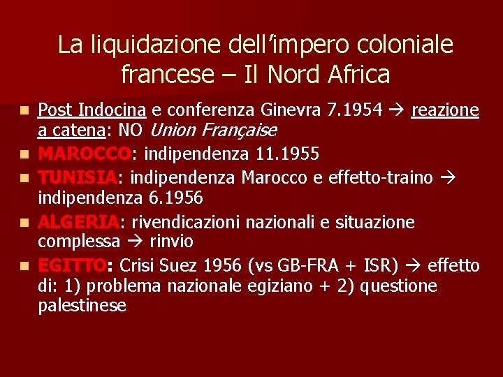 La liquidazione dell’impero coloniale francese – Il Nord Africa Post Indocina e conferenza Ginevra