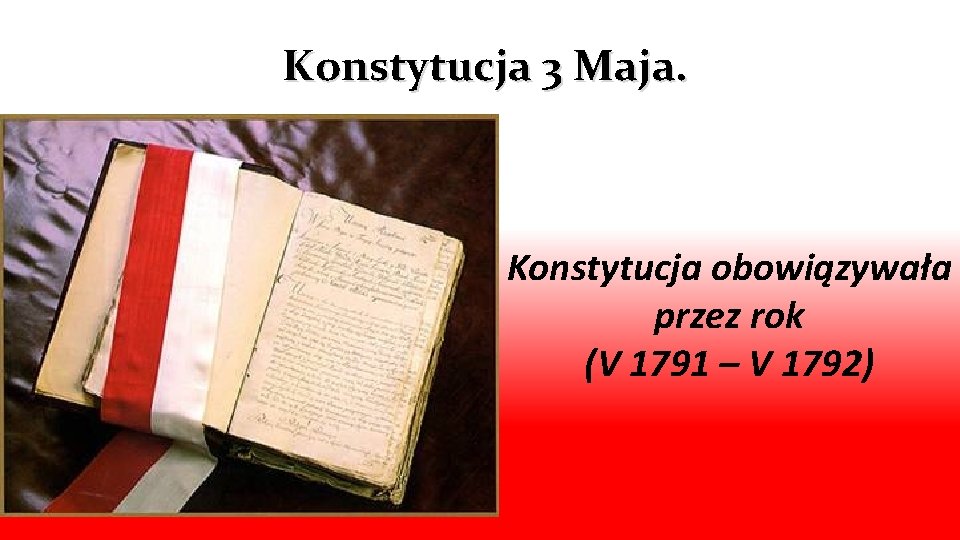 Konstytucja 3 Maja. Konstytucja obowiązywała przez rok (V 1791 – V 1792) 