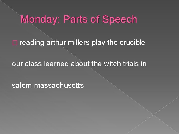 Monday: Parts of Speech � reading arthur millers play the crucible our class learned