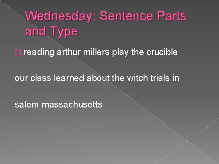 Wednesday: Sentence Parts and Type � reading arthur millers play the crucible our class