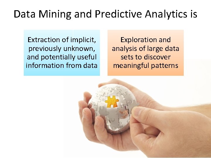 Data Mining and Predictive Analytics is Extraction of implicit, previously unknown, and potentially useful