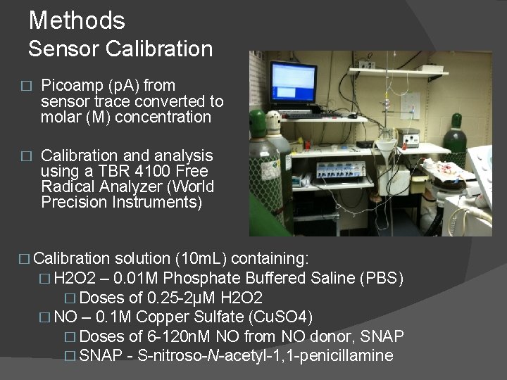 Methods Sensor Calibration � Picoamp (p. A) from sensor trace converted to molar (M)