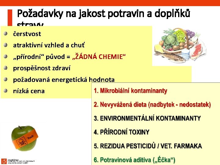 Požadavky na jakost potravin a doplňků stravy čerstvost atraktivní vzhled a chuť „přírodní“ původ