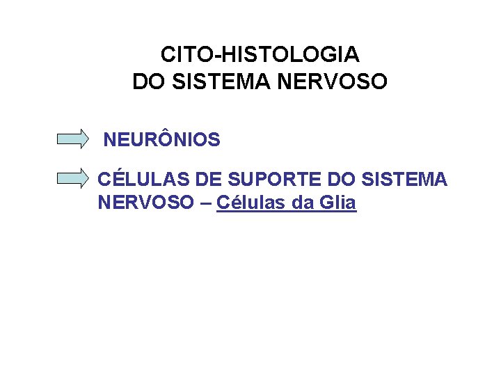 CITO-HISTOLOGIA DO SISTEMA NERVOSO NEURÔNIOS CÉLULAS DE SUPORTE DO SISTEMA NERVOSO – Células da