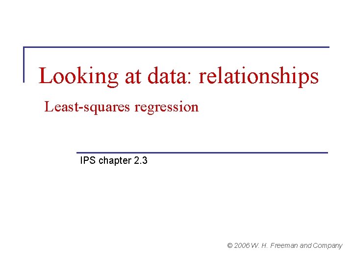 Looking at data: relationships Least-squares regression IPS chapter 2. 3 © 2006 W. H.