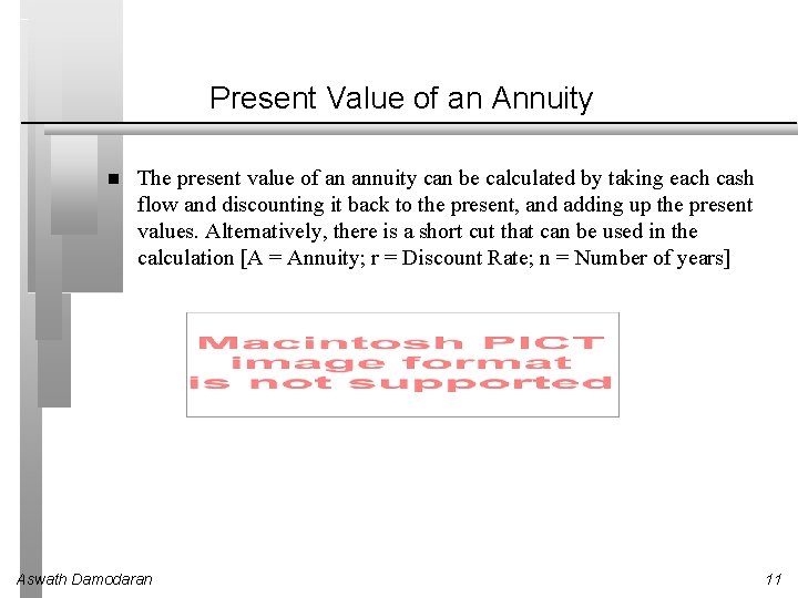 Present Value of an Annuity The present value of an annuity can be calculated