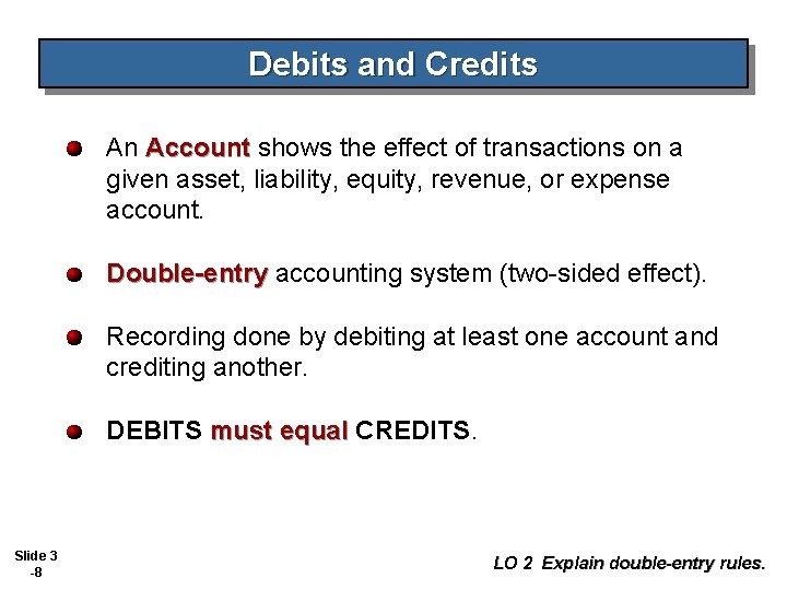 Debits and Credits An Account shows the effect of transactions on a given asset,