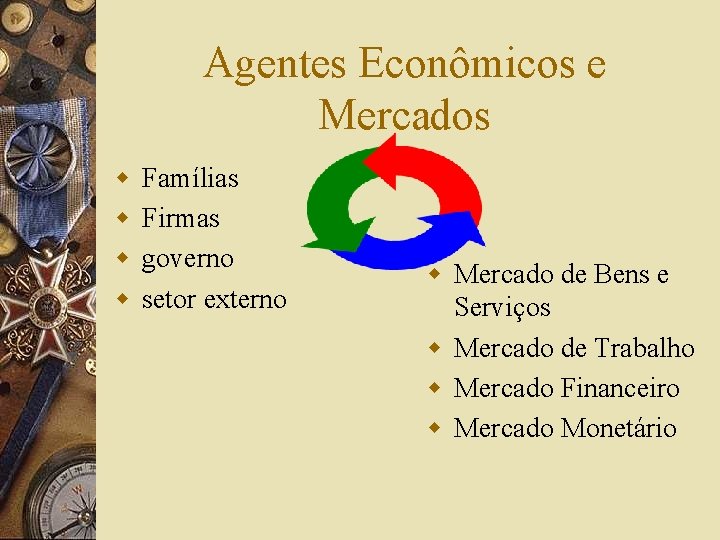 Agentes Econômicos e Mercados w w Famílias Firmas governo setor externo w Mercado de