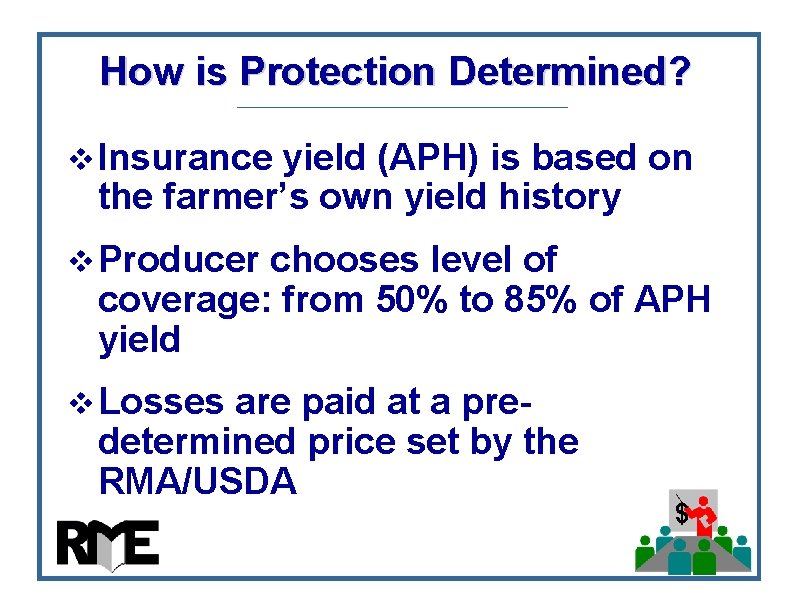 How is Protection Determined? v Insurance yield (APH) is based on the farmer’s own How is Protection Determined? v Insurance yield (APH) is based on the farmer’s own