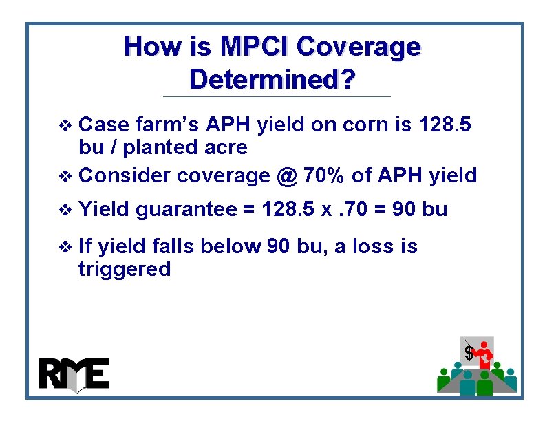 How is MPCI Coverage Determined? v Case farm’s APH yield on corn is 128. How is MPCI Coverage Determined? v Case farm’s APH yield on corn is 128.