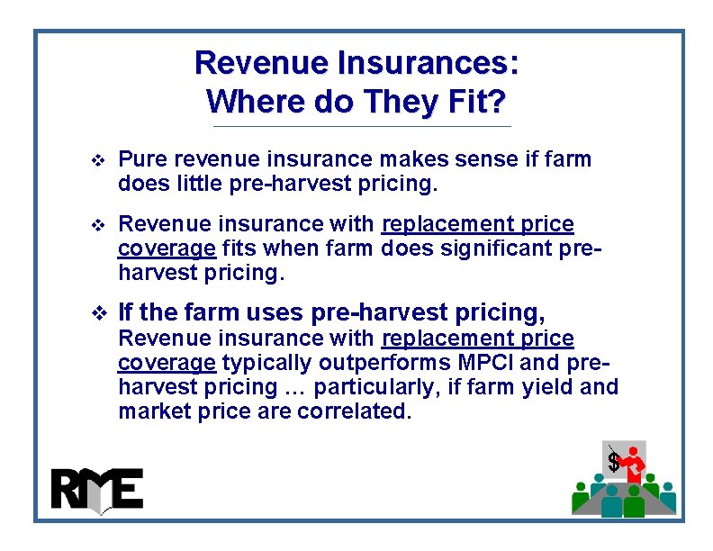 Revenue Insurances: Where do They Fit? v Pure revenue insurance makes sense if farm Revenue Insurances: Where do They Fit? v Pure revenue insurance makes sense if farm