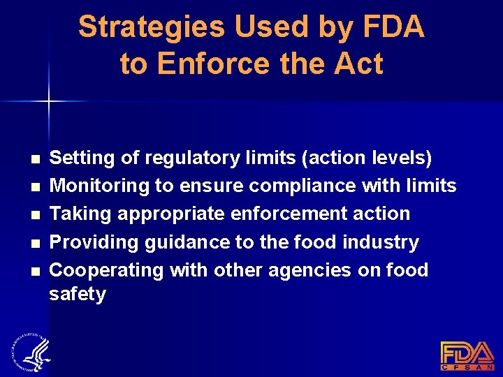 Strategies Used by FDA to Enforce the Act n n n Setting of regulatory