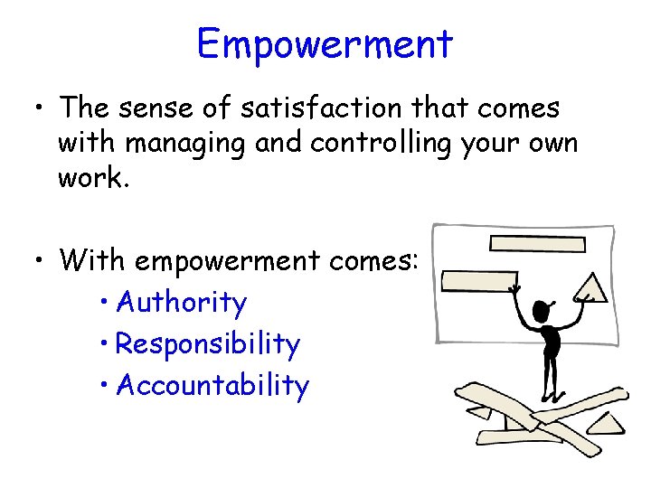 Empowerment • The sense of satisfaction that comes with managing and controlling your own