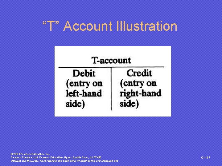 “T” Account Illustration © 2004 Pearson Education, Inc. Pearson Prentice Hall, Pearson Education, Upper “T” Account Illustration © 2004 Pearson Education, Inc. Pearson Prentice Hall, Pearson Education, Upper
