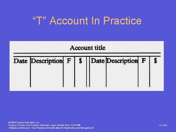 “T” Account In Practice © 2004 Pearson Education, Inc. Pearson Prentice Hall, Pearson Education, “T” Account In Practice © 2004 Pearson Education, Inc. Pearson Prentice Hall, Pearson Education,