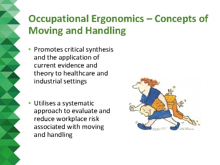 Occupational Ergonomics – Concepts of Moving and Handling • Promotes critical synthesis and the