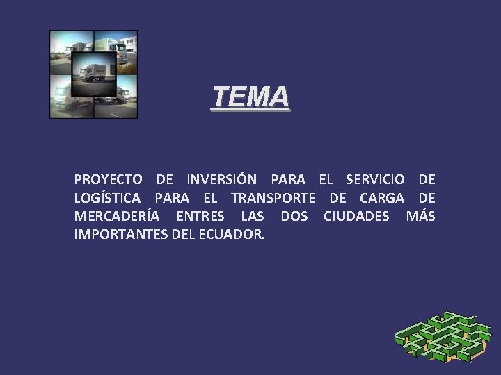 TEMA PROYECTO DE INVERSIÓN PARA EL SERVICIO DE LOGÍSTICA PARA EL TRANSPORTE DE CARGA