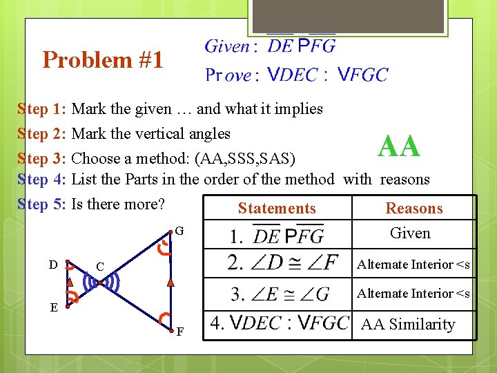 Problem #1 Step 1: Mark the given … and what it implies Step 2: