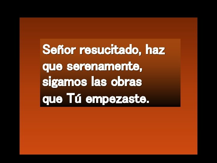 Señor resucitado, haz que serenamente, sigamos las obras que Tú empezaste. 