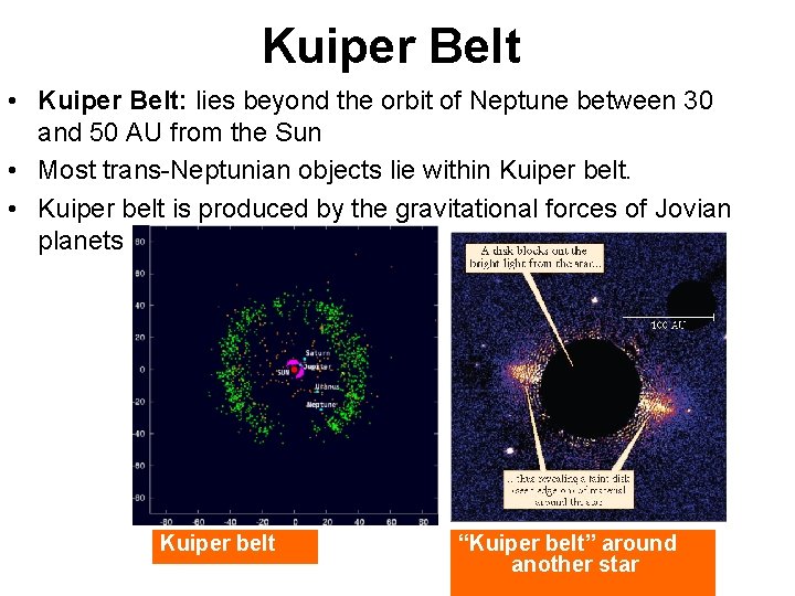Kuiper Belt • Kuiper Belt: lies beyond the orbit of Neptune between 30 and Kuiper Belt • Kuiper Belt: lies beyond the orbit of Neptune between 30 and
