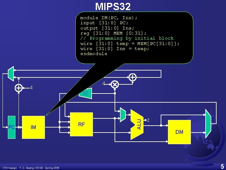 MIPS 32 module IM(PC, Ins); input [31: 0] PC; output [31: 0] Ins; reg