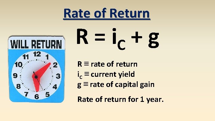 Rate of Return R = i. C + g R ≡ rate of return