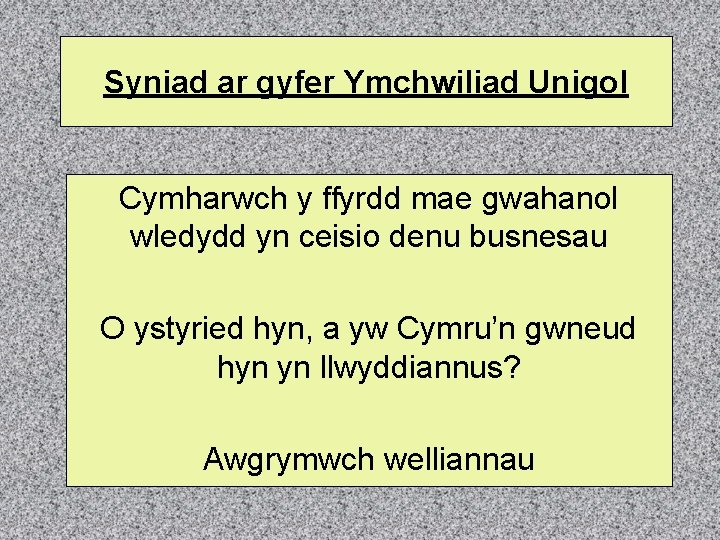 Syniad ar gyfer Ymchwiliad Unigol Cymharwch y ffyrdd mae gwahanol wledydd yn ceisio denu