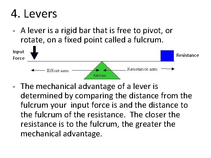 4. Levers - A lever is a rigid bar that is free to pivot,