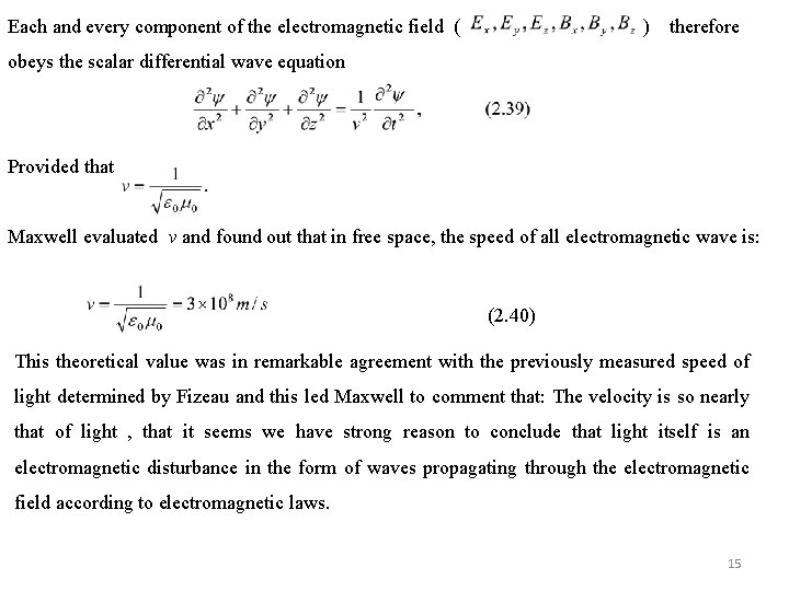 Each and every component of the electromagnetic field ( ) therefore obeys the scalar