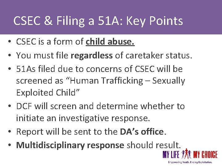 CSEC & Filing a 51 A: Key Points • CSEC is a form of