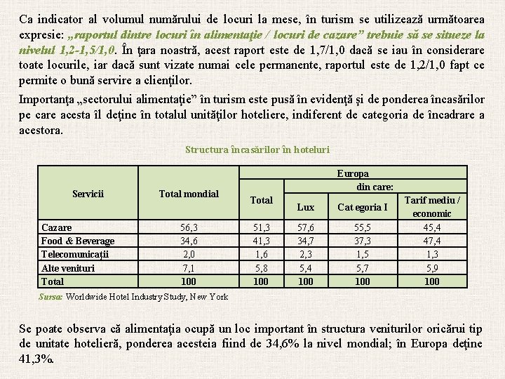 Ca indicator al volumul numărului de locuri la mese, în turism se utilizează următoarea