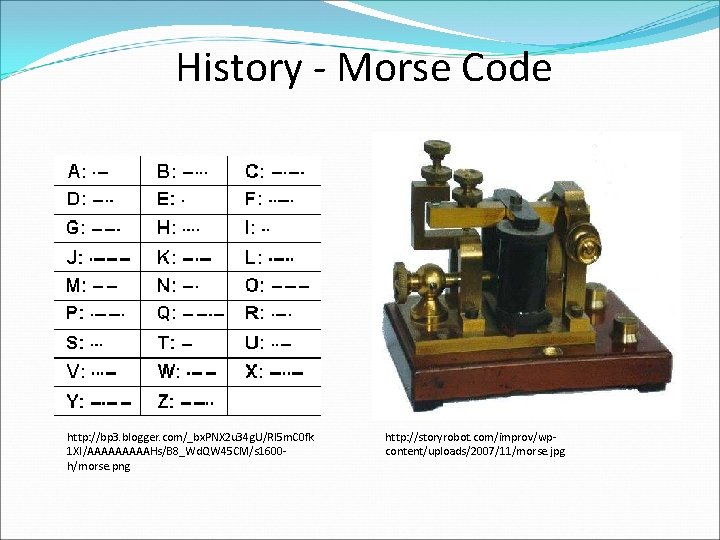 History - Morse Code http: //bp 3. blogger. com/_bx. PNX 2 u 34 g. History - Morse Code http: //bp 3. blogger. com/_bx. PNX 2 u 34 g.