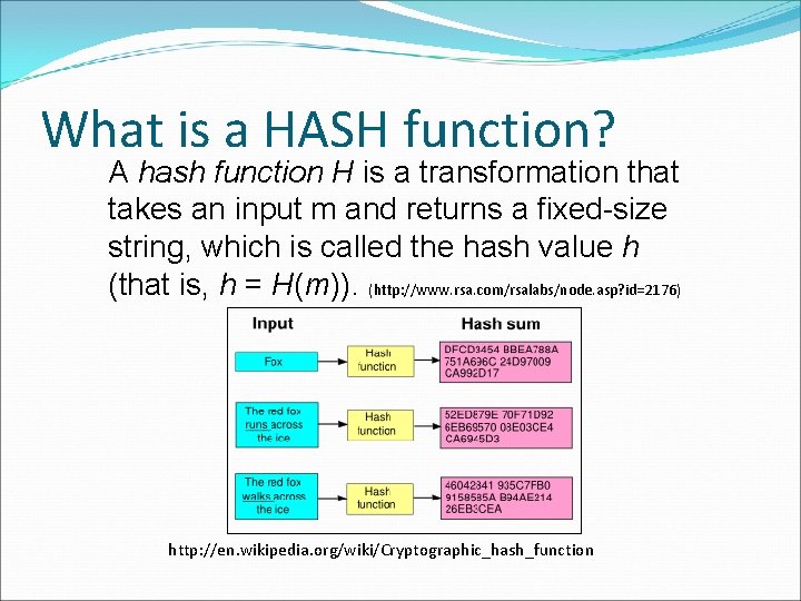 What is a HASH function? A hash function H is a transformation that takes What is a HASH function? A hash function H is a transformation that takes