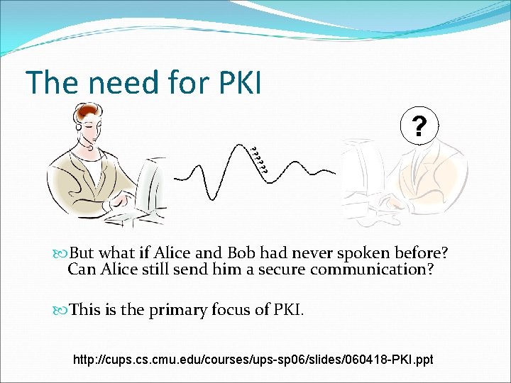 The need for PKI ? ? ? But what if Alice and Bob had The need for PKI ? ? ? But what if Alice and Bob had