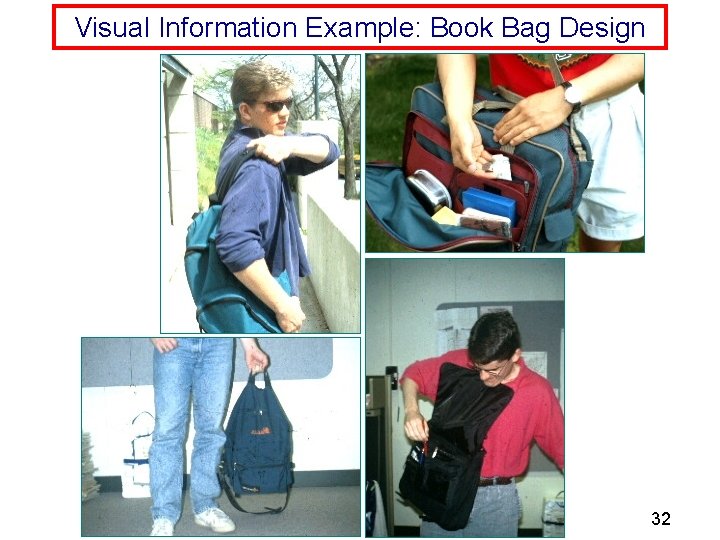 Visual Information Example: Book Bag Design 32 
