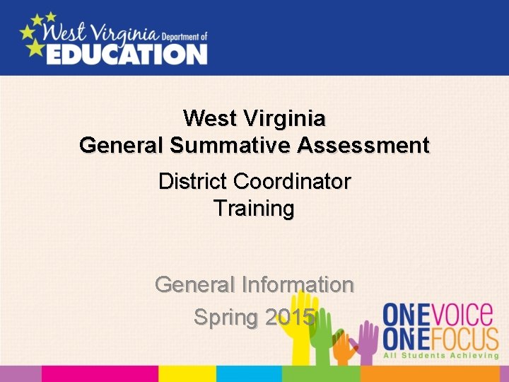 West Virginia General Summative Assessment District Coordinator Training General Information Spring 2015 