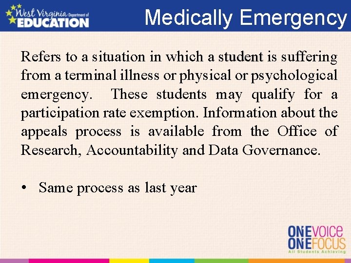 Medically Emergency Refers to a situation in which a student is suffering from a