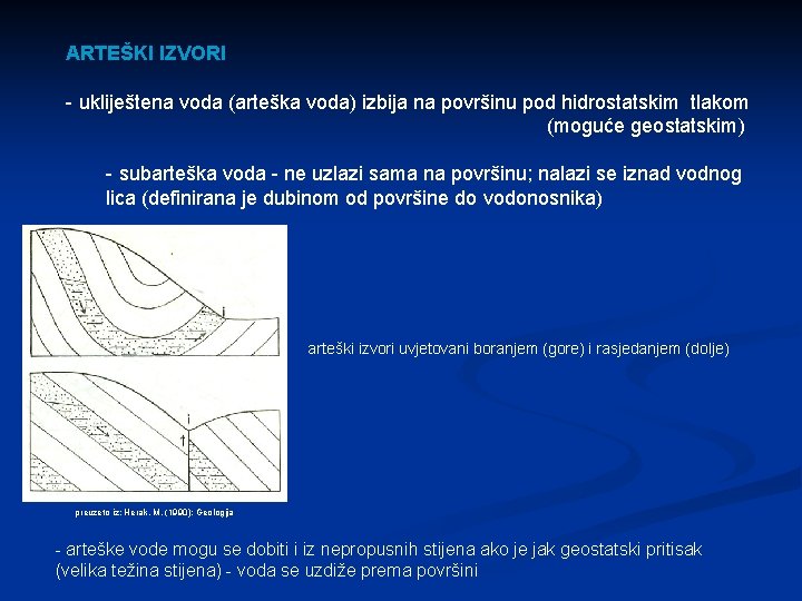 ARTEŠKI IZVORI - ukliještena voda (arteška voda) izbija na površinu pod hidrostatskim tlakom (moguće